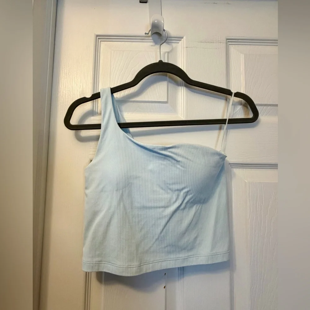 NWOT Lululemon Nulu Ribbed Asymmetrical Yoga Tank Top in Sheer Blue - Picture 2 of 11
